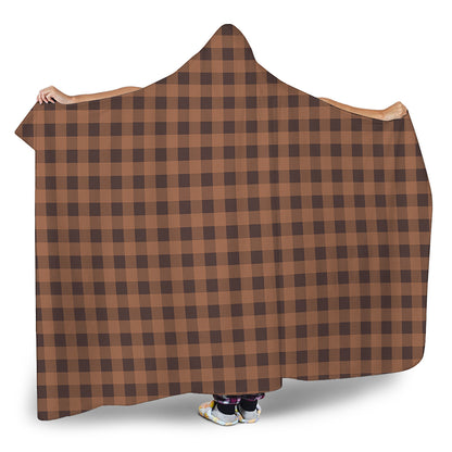 Dark Brown Check Pattern Print Hooded Blanket