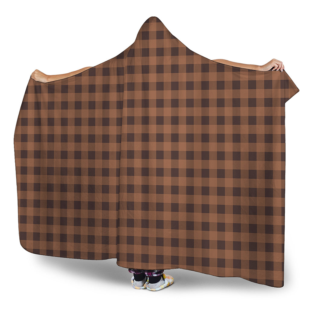Dark Brown Check Pattern Print Hooded Blanket