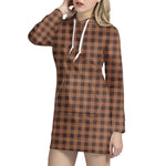 Dark Brown Check Pattern Print Hoodie Dress