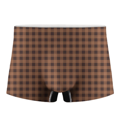 Dark Brown Check Pattern Print Men's Boxer Briefs