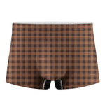 Dark Brown Check Pattern Print Men's Boxer Briefs