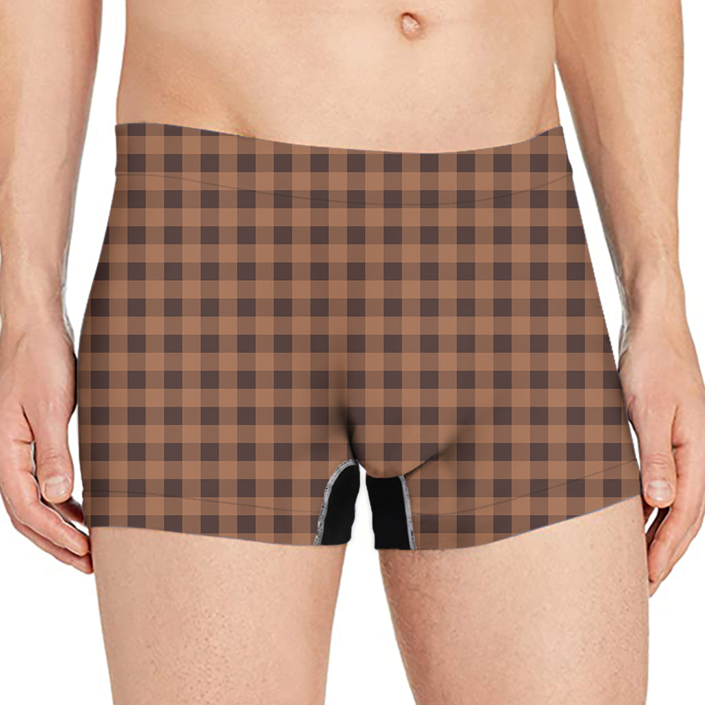Dark Brown Check Pattern Print Men's Boxer Briefs