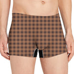 Dark Brown Check Pattern Print Men's Boxer Briefs