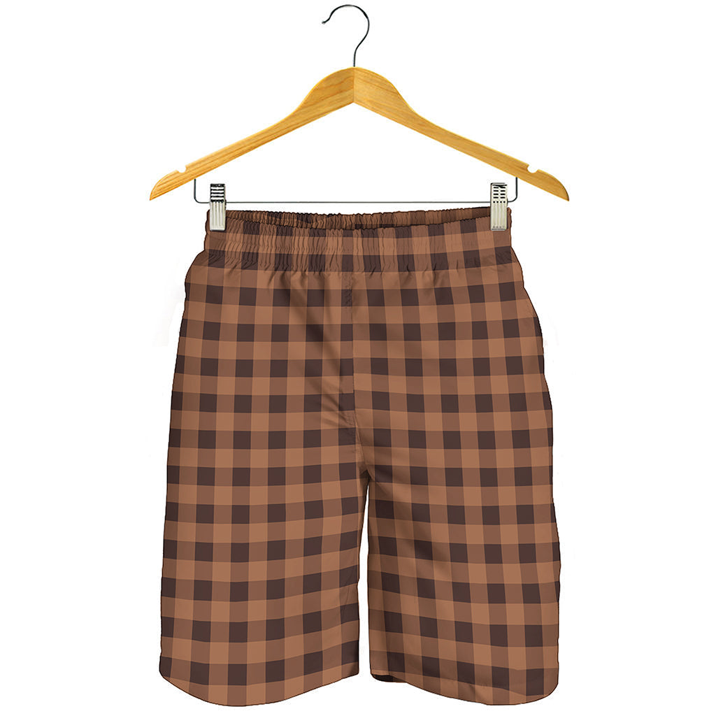 Dark Brown Check Pattern Print Men's Shorts