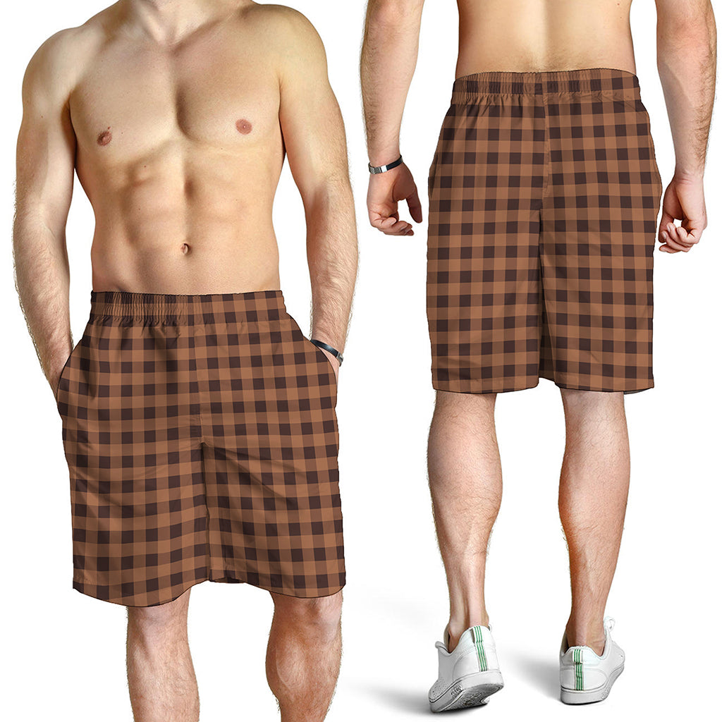 Dark Brown Check Pattern Print Men's Shorts