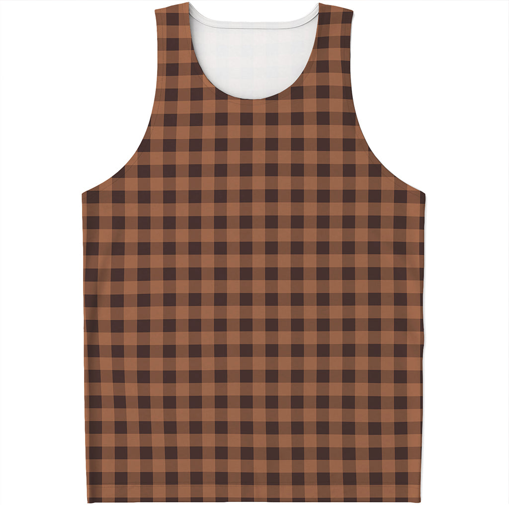 Dark Brown Check Pattern Print Men's Tank Top