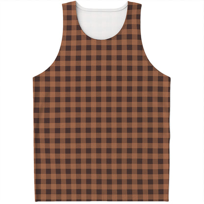Dark Brown Check Pattern Print Men's Tank Top
