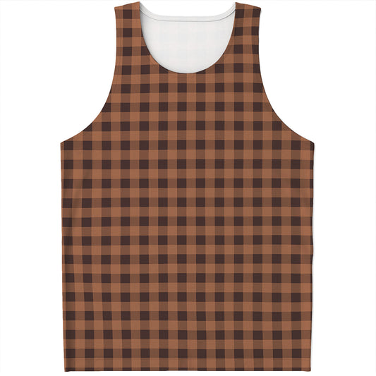 Dark Brown Check Pattern Print Men's Tank Top