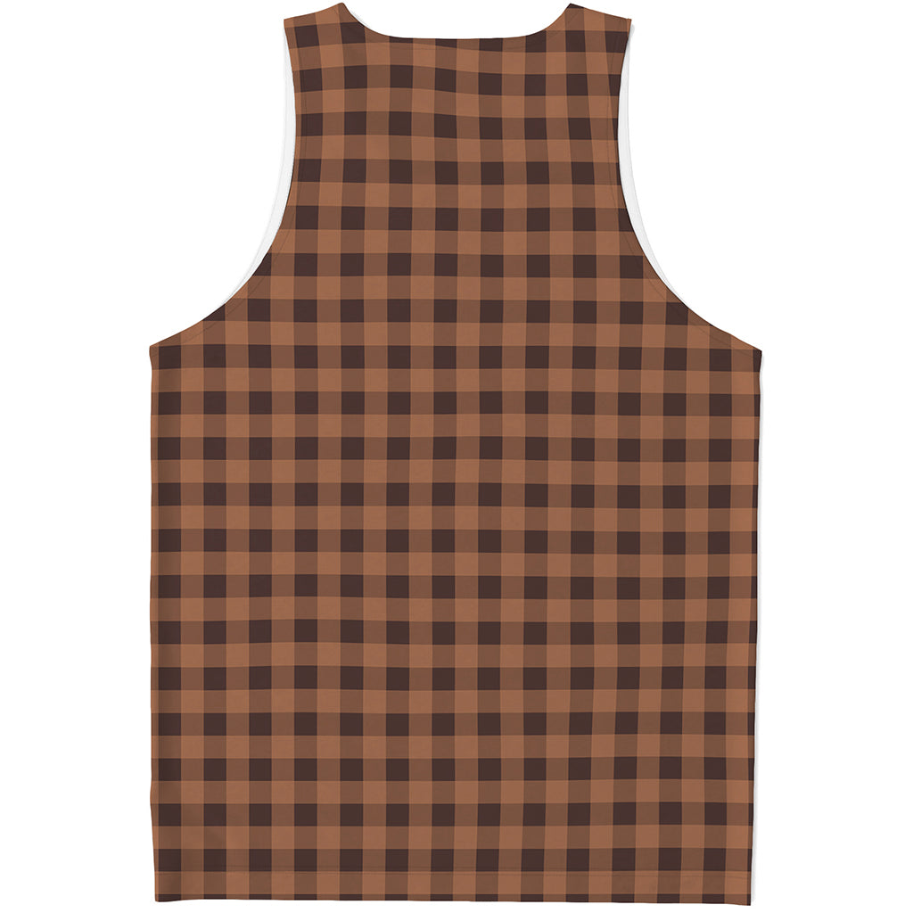 Dark Brown Check Pattern Print Men's Tank Top