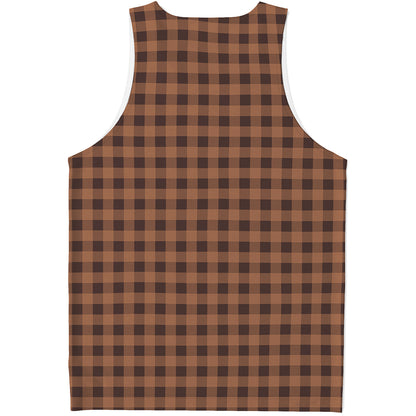 Dark Brown Check Pattern Print Men's Tank Top