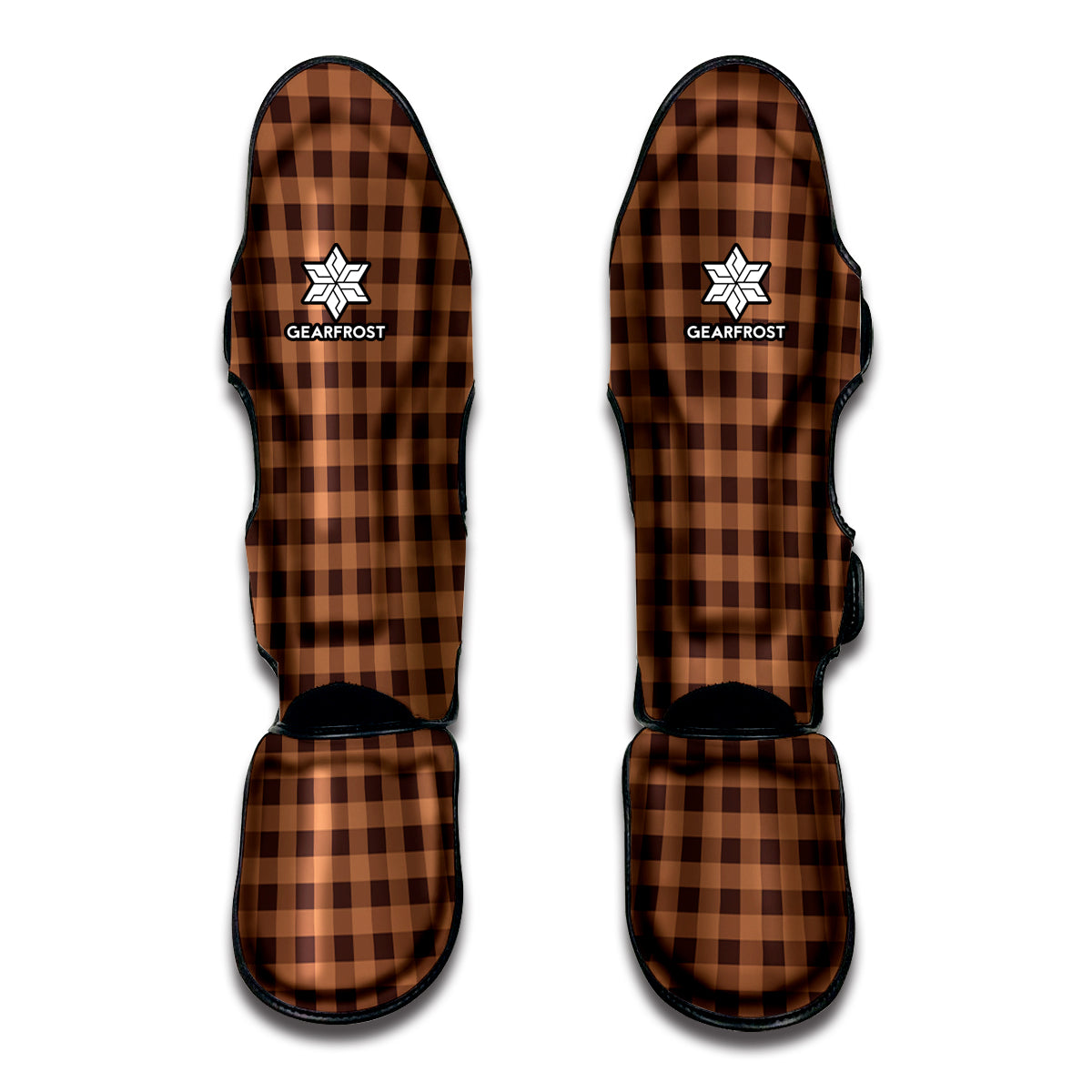 Dark Brown Check Pattern Print Muay Thai Shin Guard