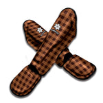 Dark Brown Check Pattern Print Muay Thai Shin Guard