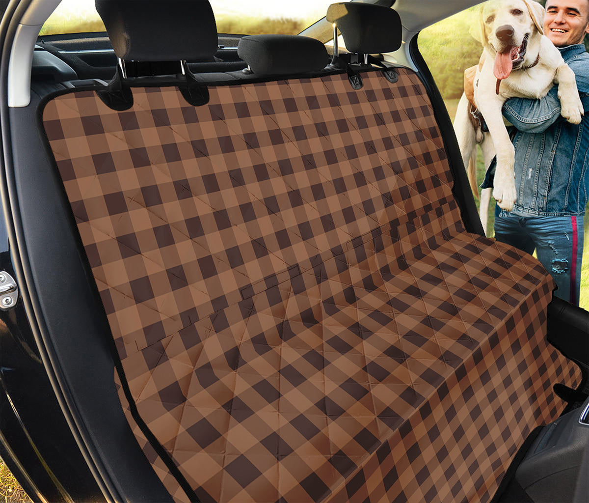 Dark Brown Check Pattern Print Pet Car Back Seat Cover