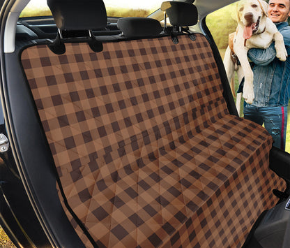 Dark Brown Check Pattern Print Pet Car Back Seat Cover