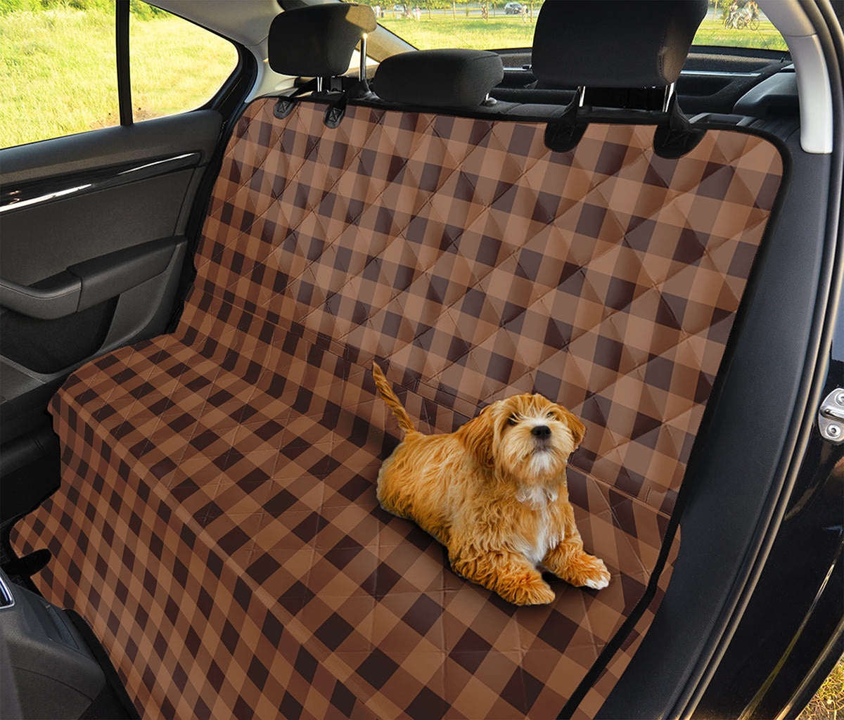 Dark Brown Check Pattern Print Pet Car Back Seat Cover