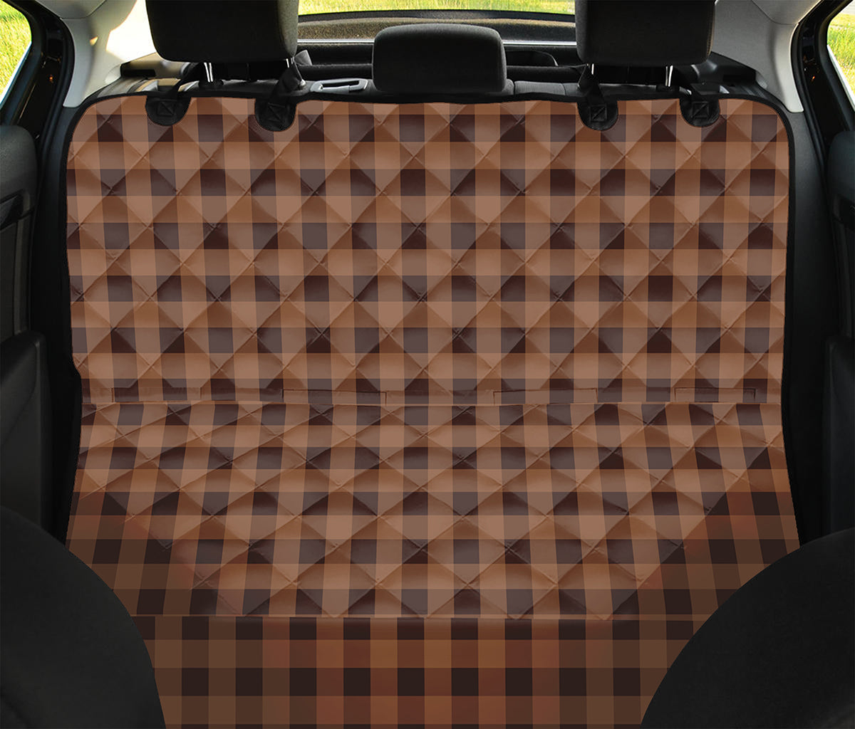 Dark Brown Check Pattern Print Pet Car Back Seat Cover