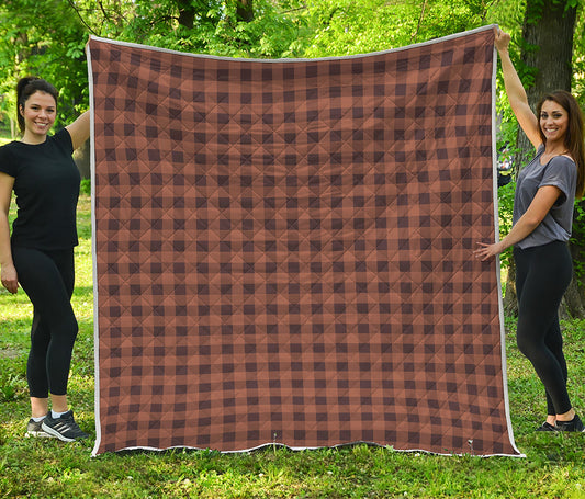 Dark Brown Check Pattern Print Quilt