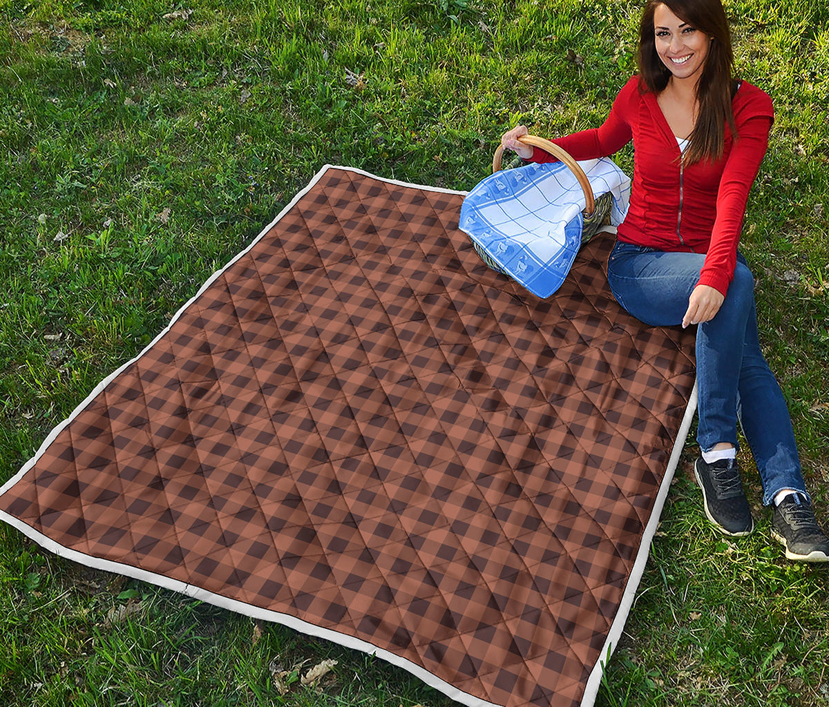 Dark Brown Check Pattern Print Quilt