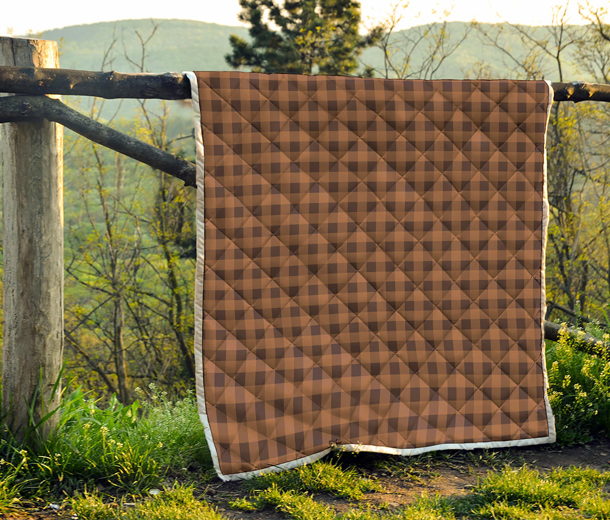 Dark Brown Check Pattern Print Quilt