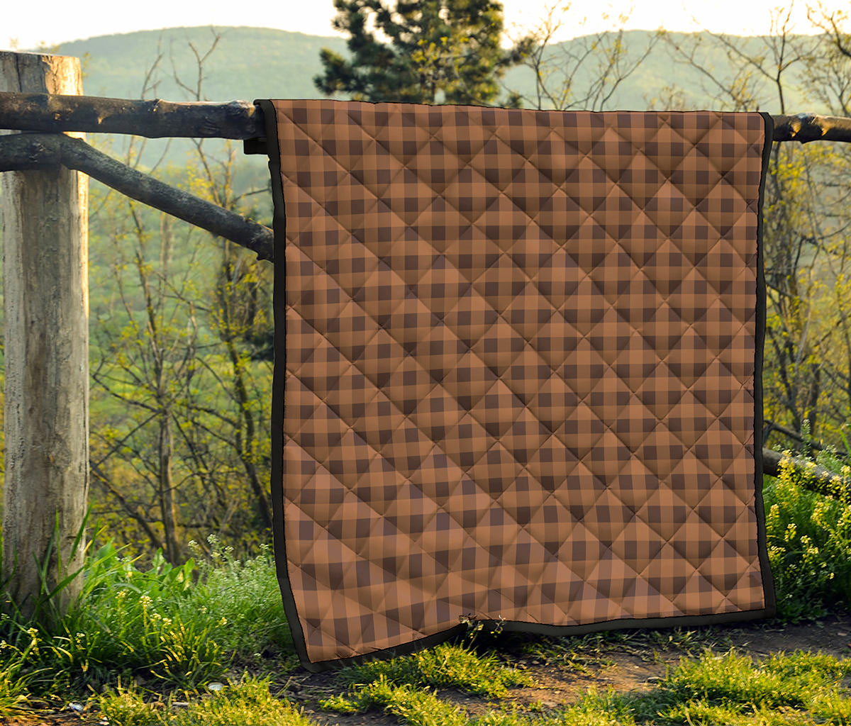 Dark Brown Check Pattern Print Quilt