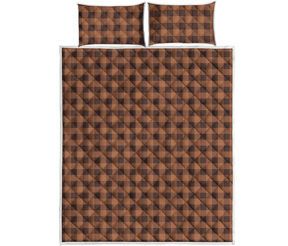 Dark Brown Check Pattern Print Quilt Bed Set