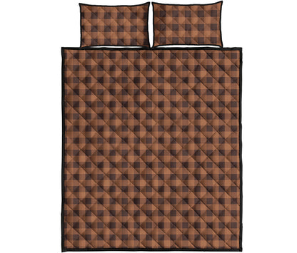 Dark Brown Check Pattern Print Quilt Bed Set