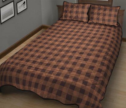 Dark Brown Check Pattern Print Quilt Bed Set