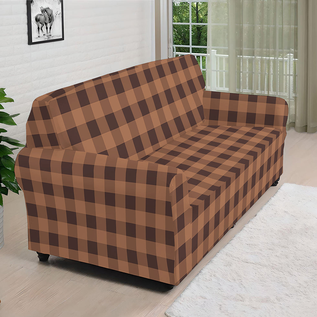 Dark Brown Check Pattern Print Sofa Cover