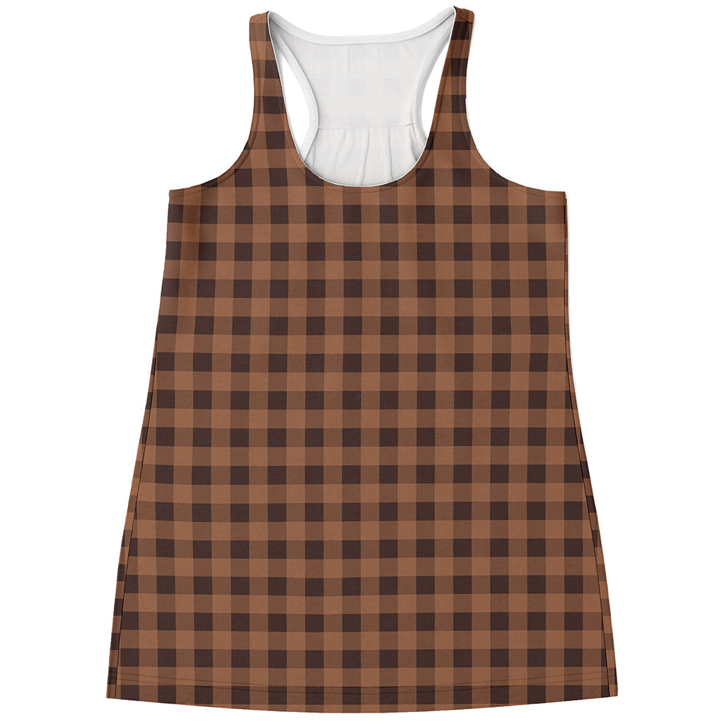 Dark Brown Check Pattern Print Women's Racerback Tank Top