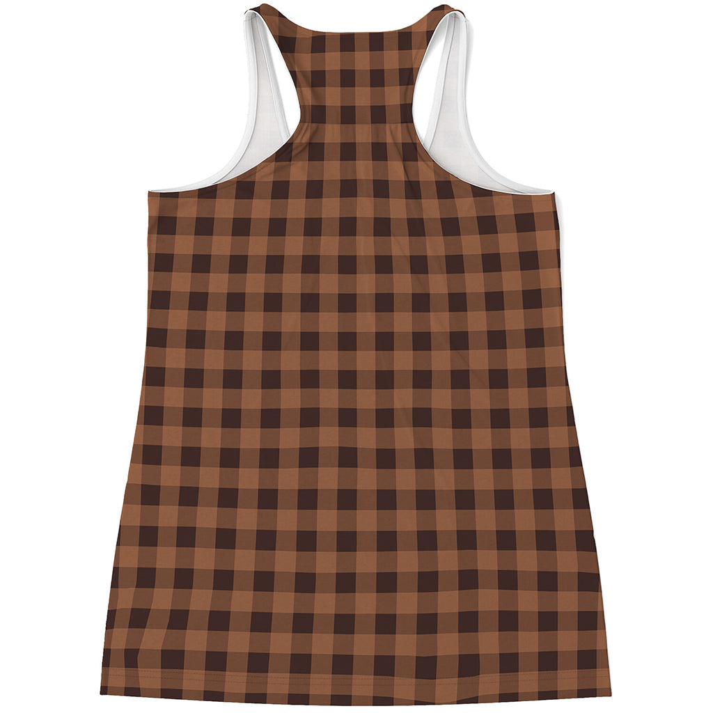 Dark Brown Check Pattern Print Women's Racerback Tank Top