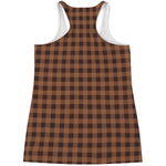 Dark Brown Check Pattern Print Women's Racerback Tank Top