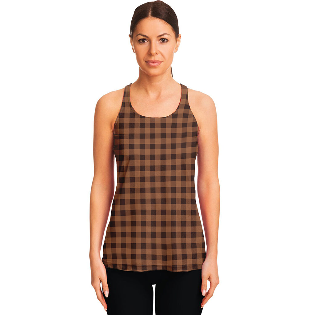 Dark Brown Check Pattern Print Women's Racerback Tank Top
