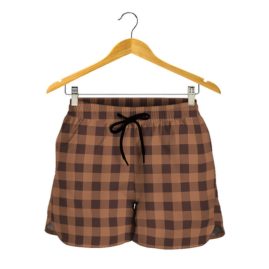 Dark Brown Check Pattern Print Women's Shorts