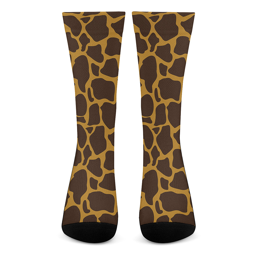 Dark Brown Cow Print Crew Socks