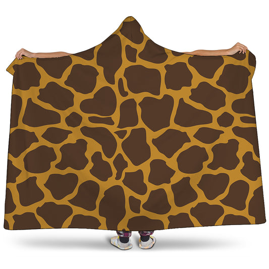 Dark Brown Cow Print Hooded Blanket