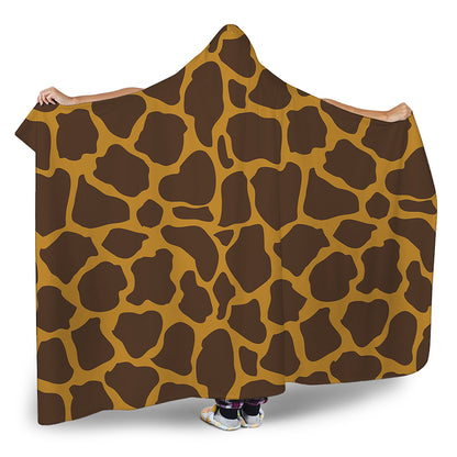 Dark Brown Cow Print Hooded Blanket