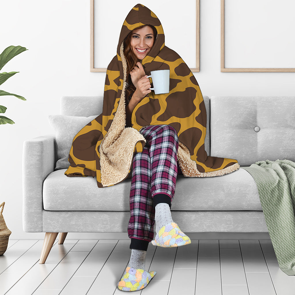 Dark Brown Cow Print Hooded Blanket