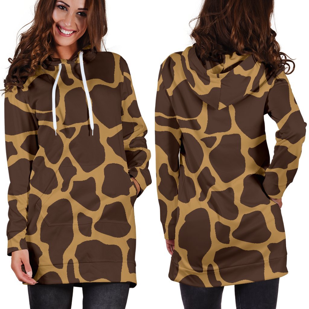 Dark Brown Cow Print Hoodie Dress GearFrost