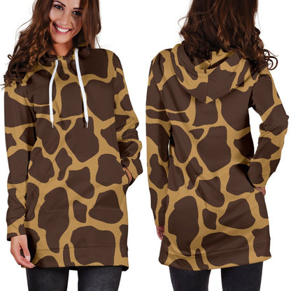 Dark Brown Cow Print Hoodie Dress GearFrost