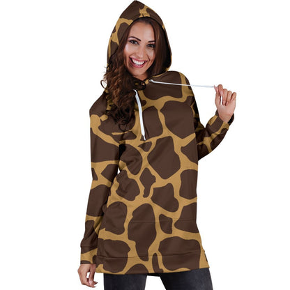 Dark Brown Cow Print Hoodie Dress GearFrost