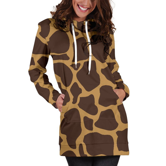 Dark Brown Cow Print Hoodie Dress GearFrost