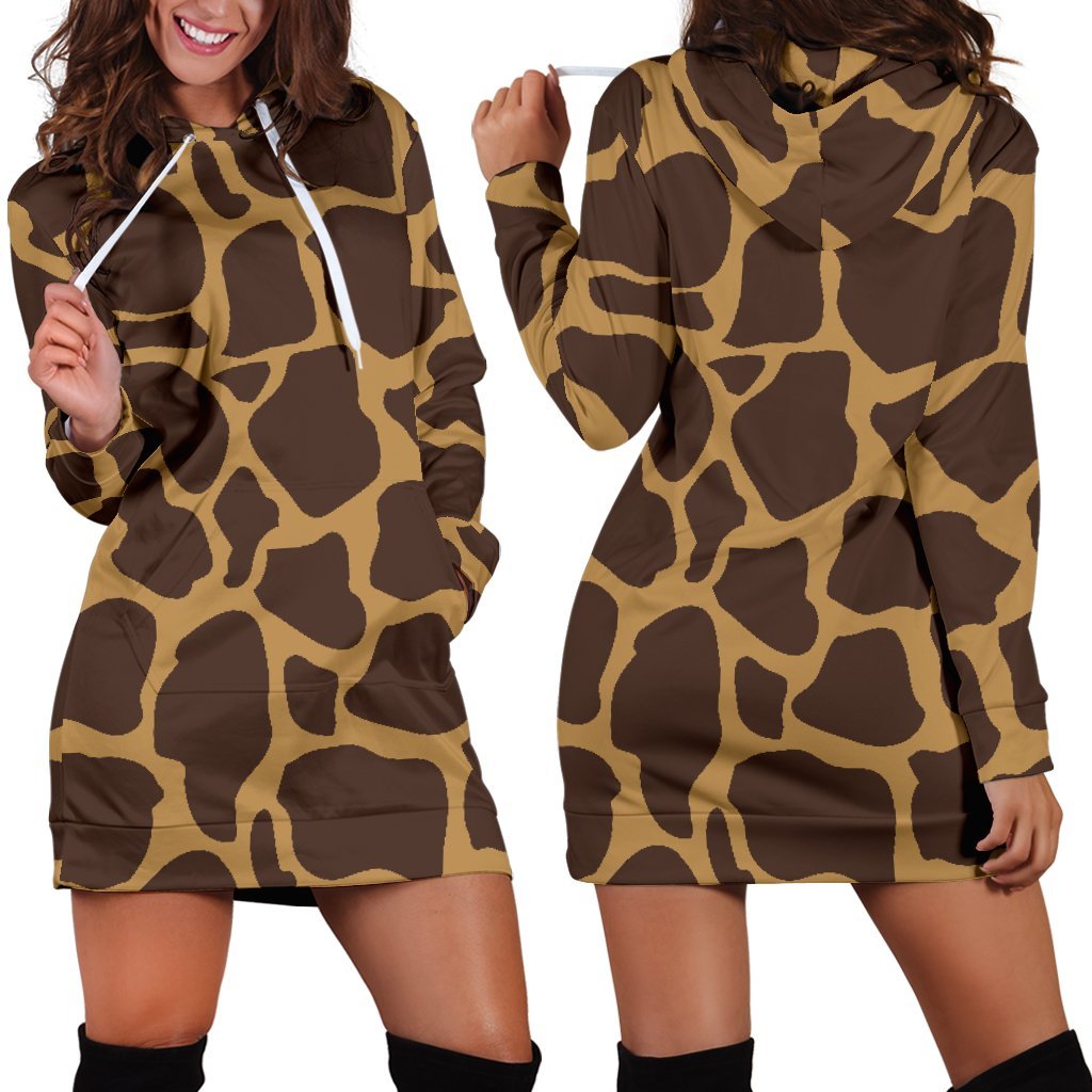 Dark Brown Cow Print Hoodie Dress GearFrost