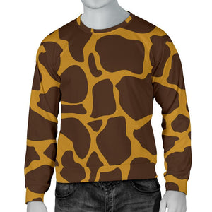 Dark Brown Cow Print Men's Crewneck Sweatshirt GearFrost