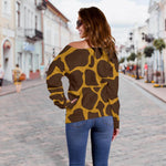 Dark Brown Cow Print Off Shoulder Sweatshirt GearFrost