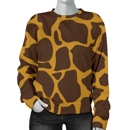 Dark Brown Cow Print Women's Crewneck Sweatshirt GearFrost