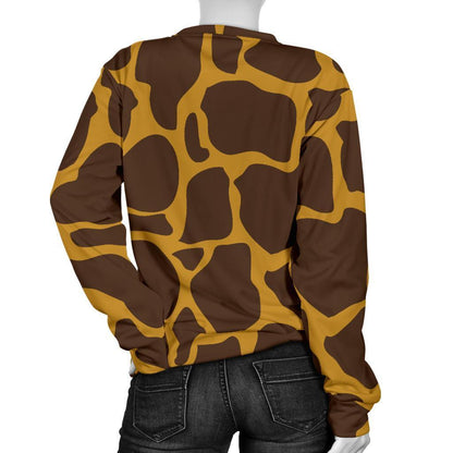 Dark Brown Cow Print Women's Crewneck Sweatshirt GearFrost