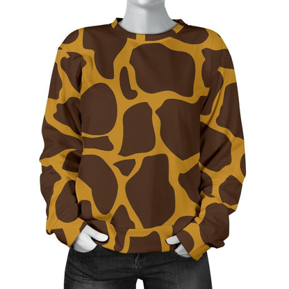 Dark Brown Cow Print Women's Crewneck Sweatshirt GearFrost