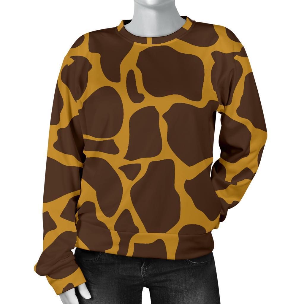 Dark Brown Cow Print Women's Crewneck Sweatshirt GearFrost