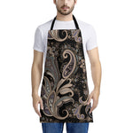 Dark Brown Paisley Pattern Print Apron