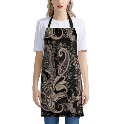 Dark Brown Paisley Pattern Print Apron
